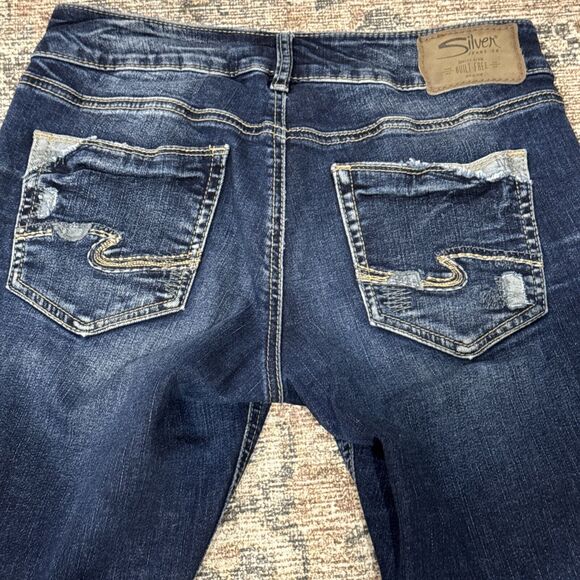 Silver Jeans Suki Mid Slim Straight Women’s 28 x 22 1/2 Distressed Blue Denim - Picture 9 of 16